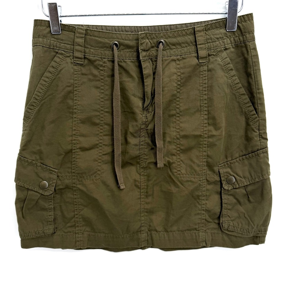 Y2K Old Navy Cargo Mini Skirt Utility Drawstring Size 4 Olive Green Gorpcore